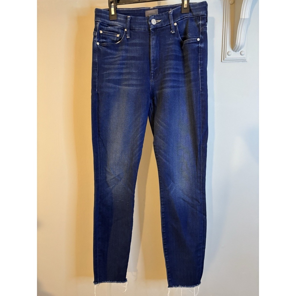 MOTHER High Waisted Looker Ankle Fray Jeans‎ 27 Tongue & Chic Dark Wash